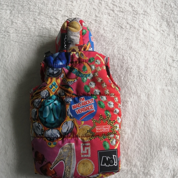 VERSACE Cell Phone Holder in a Pink and Jewel Print Puffer Coat Design NWT - Picture 4 of 4